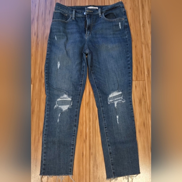 Levis Distressed 721 High Rise Blue Jeans - Picture 1 of 8